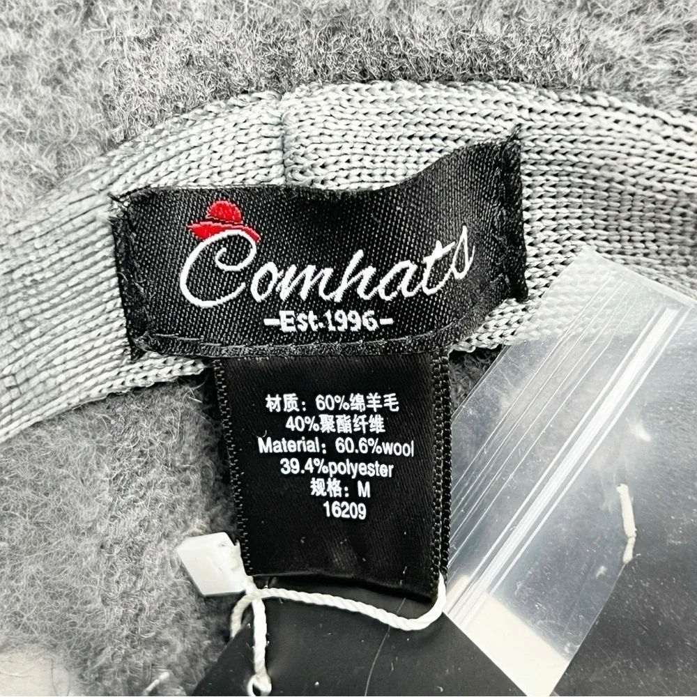 NWT Comhats Gray Wool Blend Bow Front Bucket Hat Size Medium